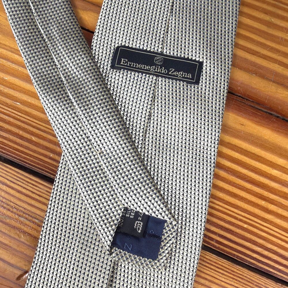 ERMENEGILDO ZEGNA Metallic Gold & Black Woven Silk Tie Made in Italy (Read Desc)